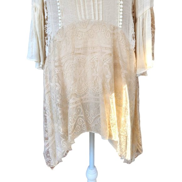 altar'd state Lace Asymmetrical Cream Beige Blouse Layering Cottagecore - Picture 9 of 14